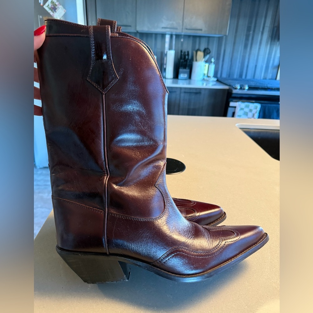 Zara Leather Cowboy Boots burgundy